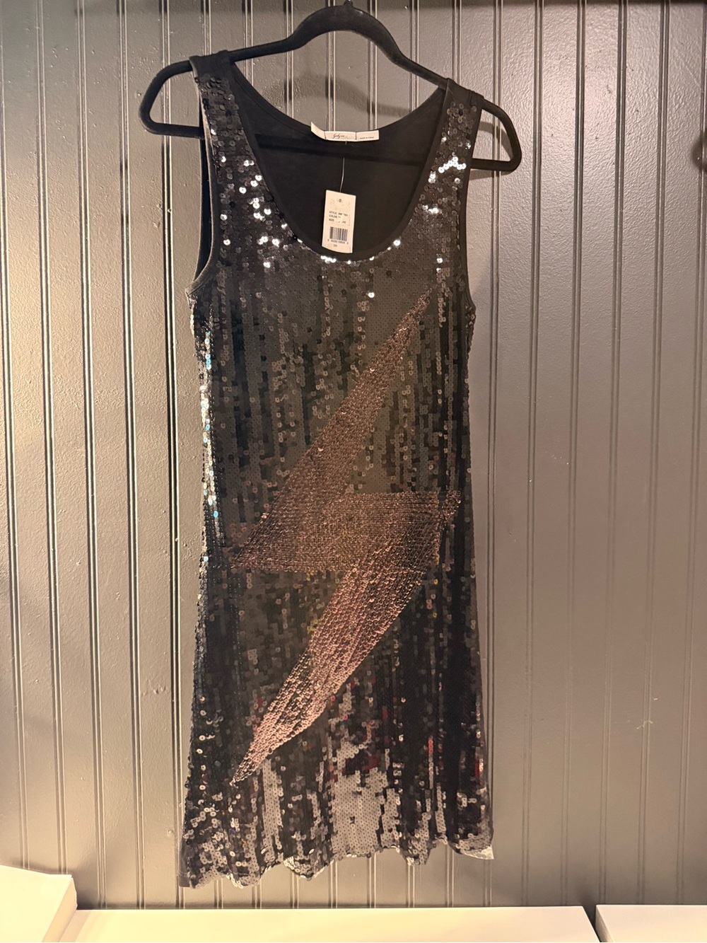 Gibson Black Sequin Tank Dress with Gold Lightning Bolt